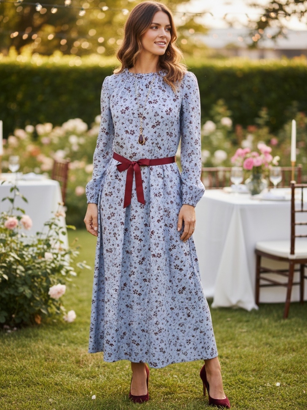 LK Bennett Yadi Silk Blue Ditsy Floral Print Midi Dress Women 4